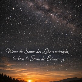 "Wenn die Sonne des Lebens untergeht, leuchten die Sterne der Erinnerung." In der Stille nach dem Abschied entsteht ein anderer Blick auf das, was bleibt. Erinnerungen tragen Licht in das Dunklere, nicht laut, sondern verlässlich. So kann Liebe weiter spürbar sein – in kleinen Momenten, die leise nachklingen. #erinnerung #abschied #trauer #verlust #liebe #gedenken #stille